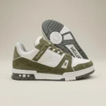 Louis Vuitton mens olive green and white leather chunky sneaker (3)
