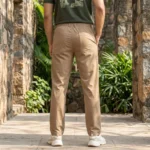 Man wearing premium men's khaki casual drawstring trousers outdoors (1)
