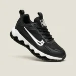 Men black chunky sports sneakers with white side logo and shock absorbing wavy sole (4)