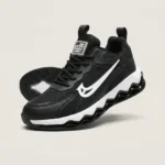 Men black chunky sports sneakers with white side logo and shock absorbing wavy sole (5)