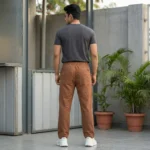 Men wearing brown relaxed fit casual drawstring trousers (1)