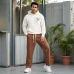Men wearing brown relaxed fit casual drawstring trousers (2)