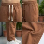 Men wearing brown relaxed fit casual drawstring trousers (4)