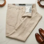 Men wearing tailored beige flat front trousers (1)