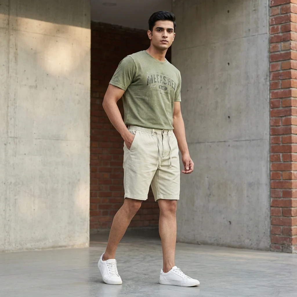Men's beige casual drawstring shorts (1) Men's beige casual drawstring shorts (1)