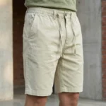 Men's beige casual drawstring shorts (4)