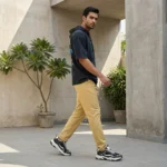 Men's beige drawstring casual trousers (1)