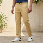 Men's beige drawstring casual trousers (2)