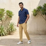 Men's beige drawstring casual trousers (4)
