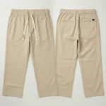 Men's beige relaxed fit summer trousers with drawstring waist (1)