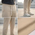 Men's beige relaxed fit summer trousers with drawstring waist (3)