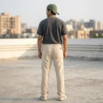 Men's beige relaxed fit summer trousers with drawstring waist (6)