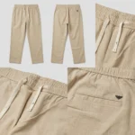 Men's beige relaxed fit summer trousers with drawstring waist (7)