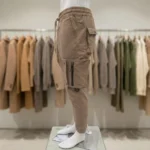 Men's beige slim fit cargo joggers with elastic waist and flap pockets (1)