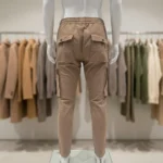 Men's beige slim fit cargo joggers with elastic waist and flap pockets (2)