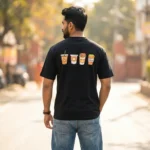 Men's black relaxed fit t shirt with It's coffee time text (1)