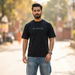 Men's black relaxed fit t shirt with It's coffee time text (3)