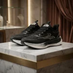 Mens black running shoes with thick cushioned white sole (1)