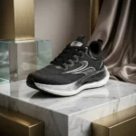 Mens black running shoes with thick cushioned white sole (5)