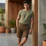 Men's brown casual shorts with drawstring waist (1)