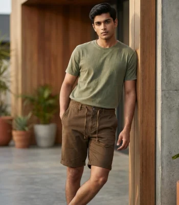 Men's brown casual shorts with drawstring waist (1)