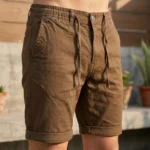 Men's brown casual shorts with drawstring waist (2)