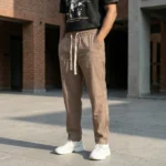 Men's brown textured casual drawstring pant (3)