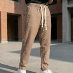 Men's brown textured casual drawstring pant (4)