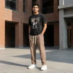 Men's brown textured casual drawstring pant (5)