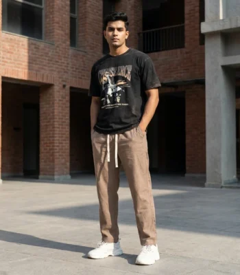 Men's brown textured casual drawstring pant (5)