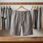Mens casual grey solid knee length shorts with woven texture (1)