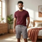 Mens casual grey solid knee length shorts with woven texture (2)
