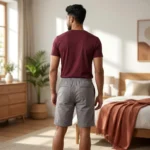 Mens casual grey solid knee length shorts with woven texture (3)