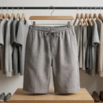 Mens casual grey solid knee length shorts with woven texture (5)