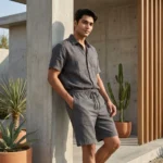 Men's charcoal grey casual half pants with drawstring (1)