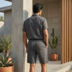 Men's charcoal grey casual half pants with drawstring (5)