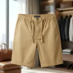 Men's khaki casual drawstring half pants with pockets (2)