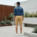 Men's khaki casual drawstring half pants with pockets (3)