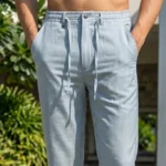Men's light blue casual drawstring trousers (2)