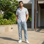 Men's light blue casual drawstring trousers (3)
