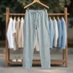 Men's light blue casual drawstring trousers (4)
