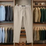Men's light grey slim fit formal trousers with cuffed hem (1)