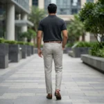 Men's light grey slim fit formal trousers with cuffed hem (2)