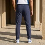 Men's navy blue track pants with drawstring (1)