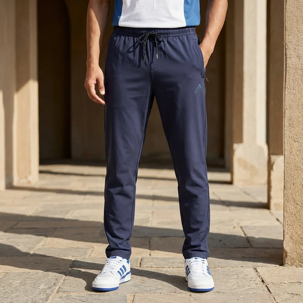 Men's navy blue track pants with drawstring (2)