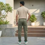 Men's olive green cargo jogger pants with elastic drawstring waist and utility pockets (5)
