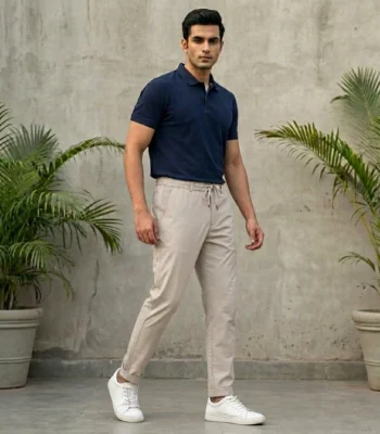 Men's premium beige drawstring tapered trousers (2)