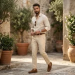 Men's premium beige linen trousers (2)