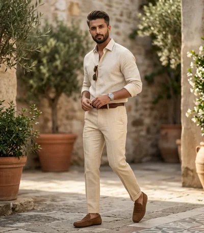 Men's premium beige linen trousers (2)