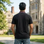 Men's premium black short sleeve polo t shirt with striped collar (3)